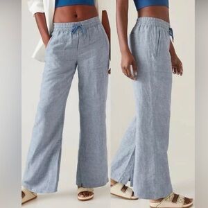 Athleta Retreat Linen Wide Leg Pull on Ankle Pant with slit - NWT 22
